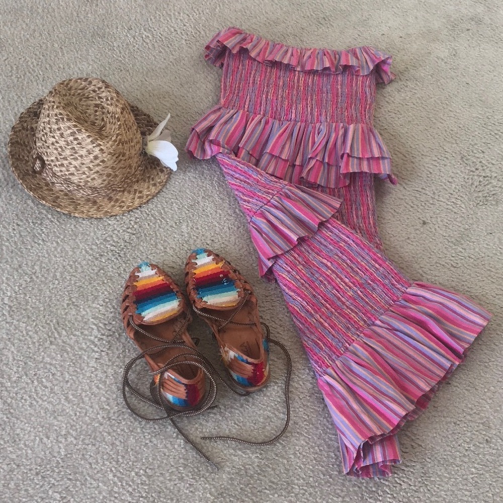 TULAROSA/“BAILEE”STRAPLESS MULTI STRIP LINEN BLEND RUFFLE DRESS/ NEW - Picture 5 of 10